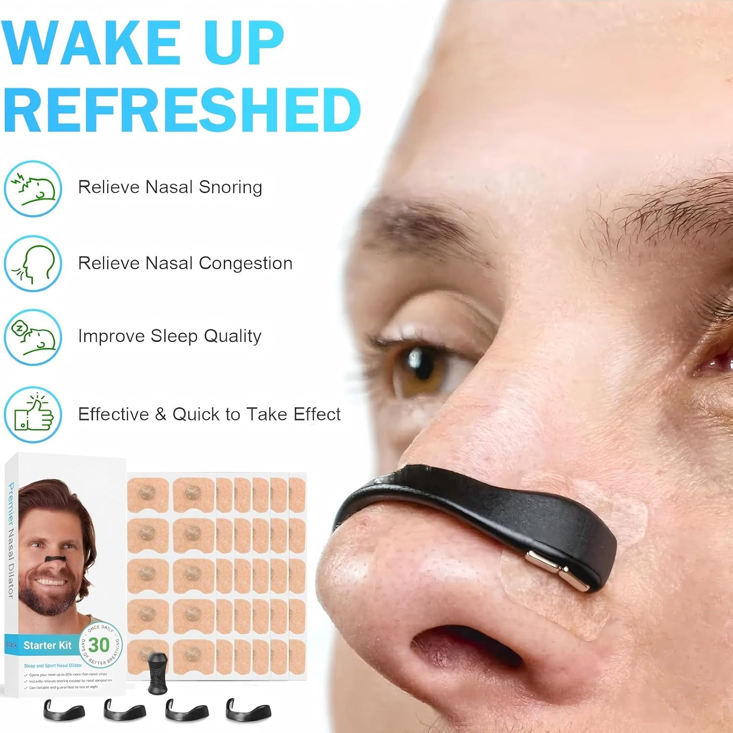 Breathing Magnetic Nasal Strip 60Pcs / 30 Pairs, Boost Oxygen Intake, Reduce Snoring, Improve Sleep Quality - Skin Safe Strips - Extra Strength Snoring Solution, Antisnore Sleep Aid for Men & Women Black image number 5