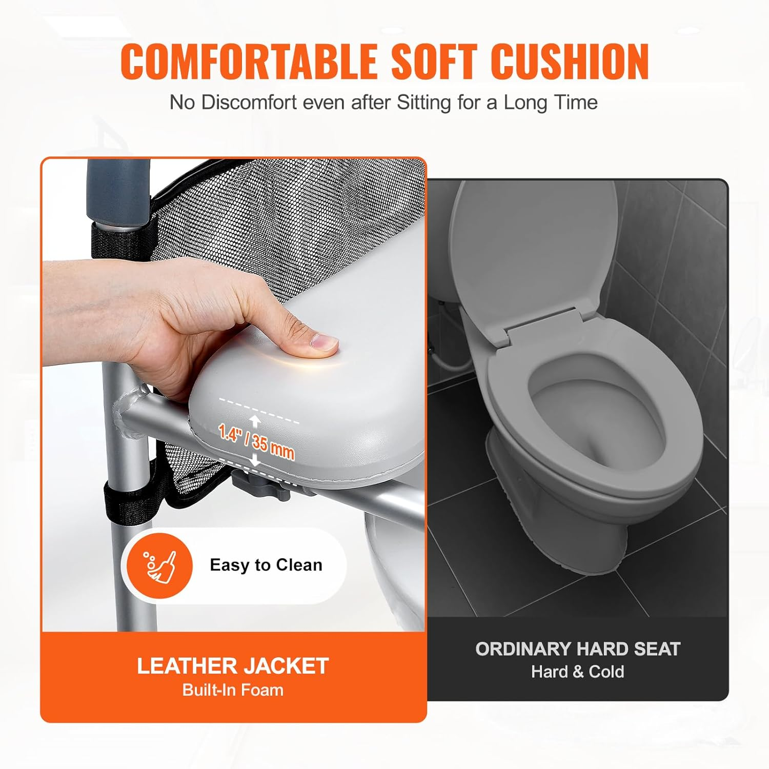 VEVOR Raised Toilet Seat, 7-Position Height Adjustment 655-805 Mm, 158.7 Kg Weight Capacity, with Comfort Padded Aluminum Frame, Universal Toilet Seat Riser, for Elderly, Handicap, Pregnant, Medical image number 1