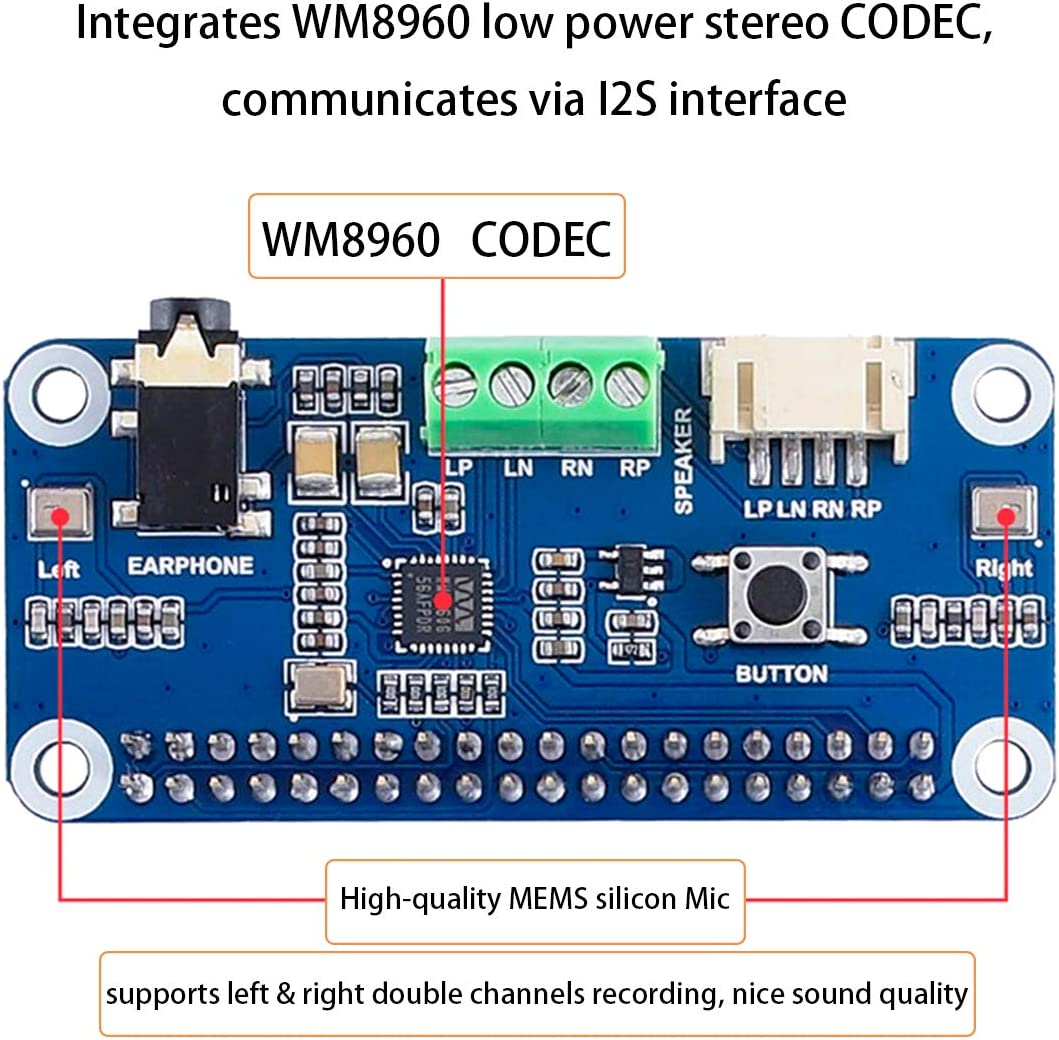WM8960 Hi-Fi Sound Card HAT for Raspberry Pi, Support Stereo Encoding/Decoding, Playing/Recording, Onboard Dual-Channel Speaker Interface, Directly Drives Speakers image number 6
