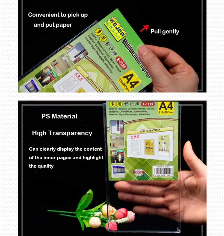 Transparent Acrylic Poster Display, A4 Acrylic Sign Menu Holder Wall Mounted for Hotel Office School Hospital Conference image number 2