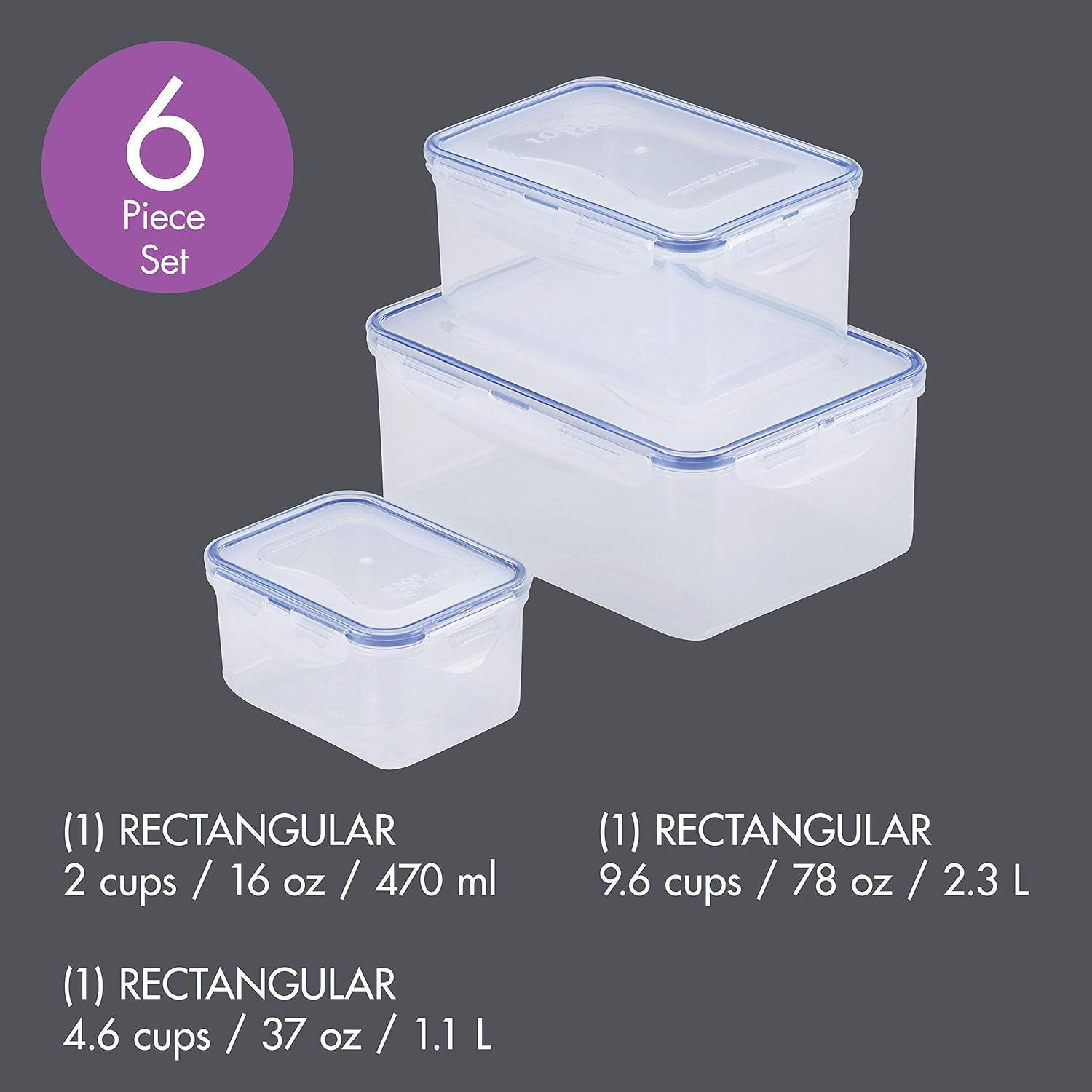 Lock & Lock Classic Rectangular Sleeve Storage Container Set (3 Pieces) image number 4