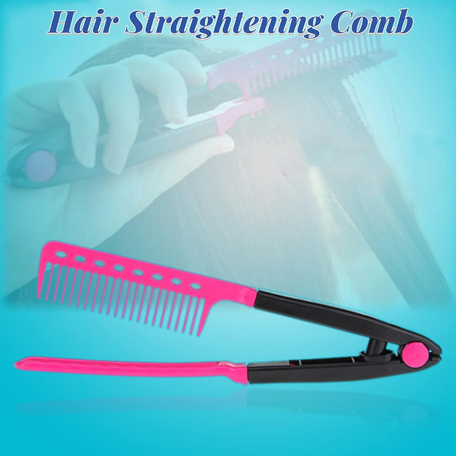 Hair Straightening Comb Haircut Anti-Static V Shape Comb Clip Clamp Hairdressing Styling Tools(Rose Red) image number 1