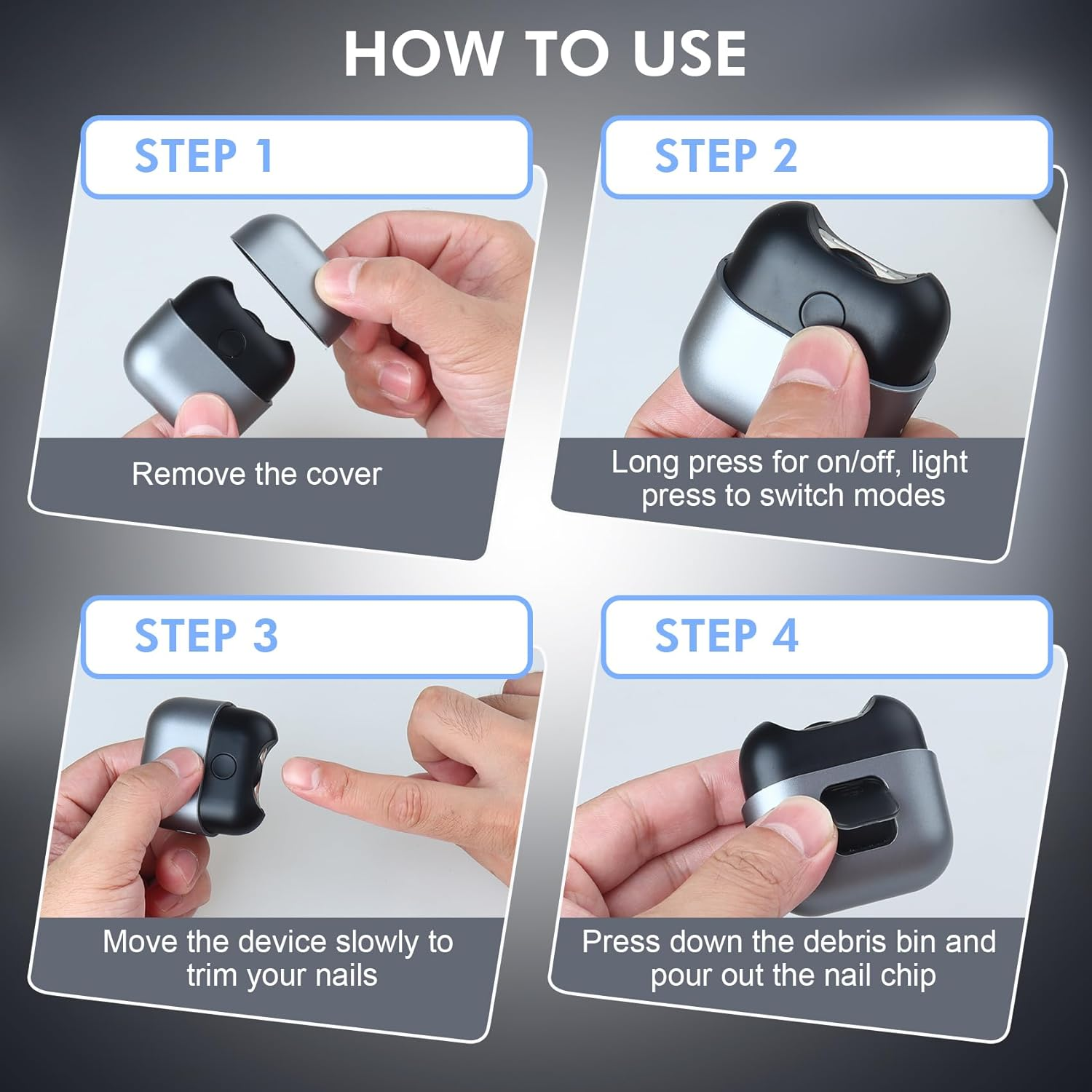 Electric Nail Clipper with Light, Automatic Nail Clipper Rechargeable with 2 Speeds and Nail Chip Storage for Babies, Children, Adults, Caregivers and Seniors