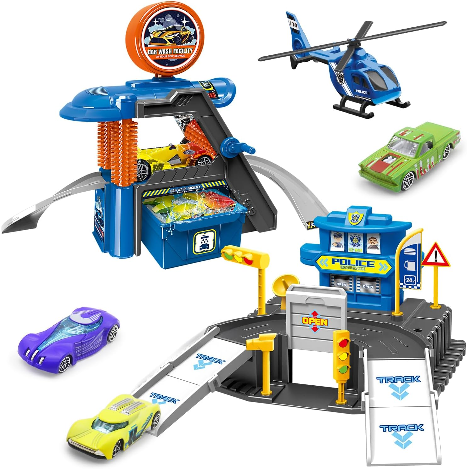 Fistone Parking & Car Wash Toy Playset, with Cars Color Changers Car Wash Toys for Kids image number 4