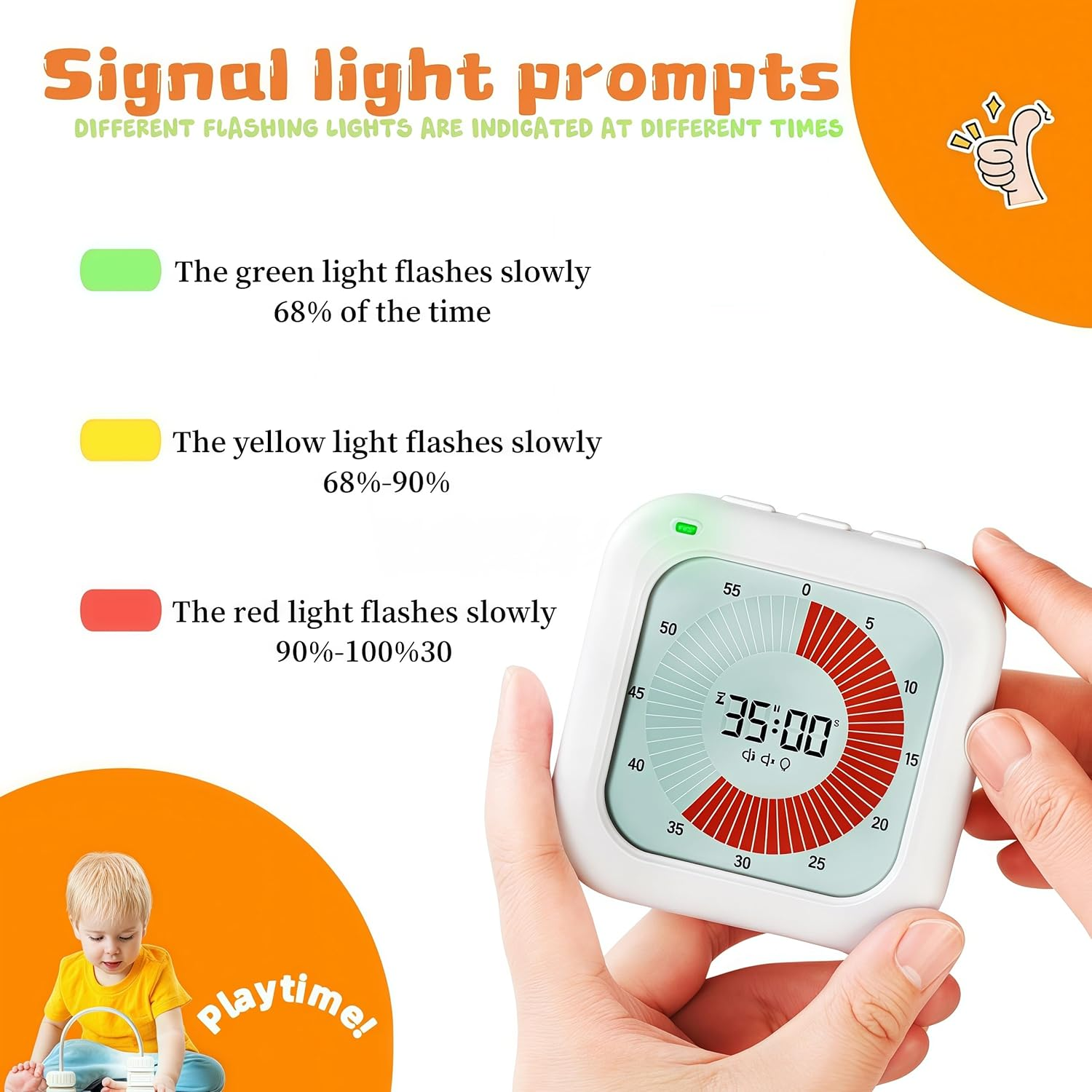 Visual Timer for Kids, 60-Minute Countdown Timer with LCD Display, Pomodoro Timer for Kitchen,Working,Classroom, Timer with Silent Mode for Autism/Adhd (White) image number 3