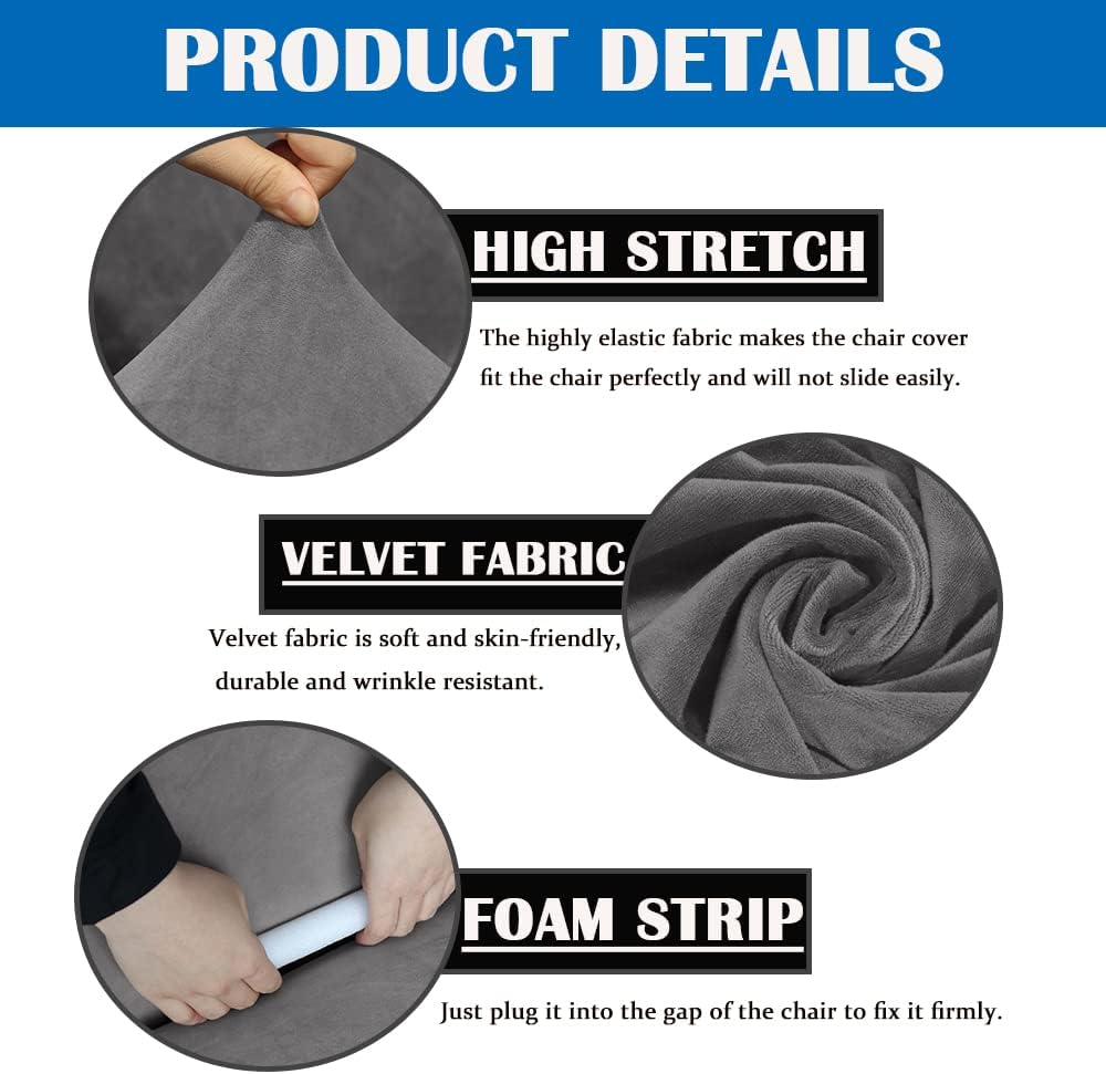 GAWEKIQE Curved Short Back Smoky Gray Armless Accent Chair Slipcover Velvet Upholstered Side Dining Room Chair Cover for Home Decor Living Room Ceremony Set of 4 - 4, Blue image number 2