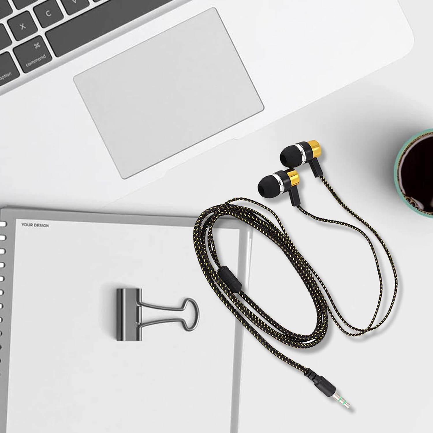 Kaifucy 2Pcs 1.1M Reflective Fiber Cloth Line Noise Isolating Stereo In-Ear Earphone Earbuds Headphones Golden image number 1