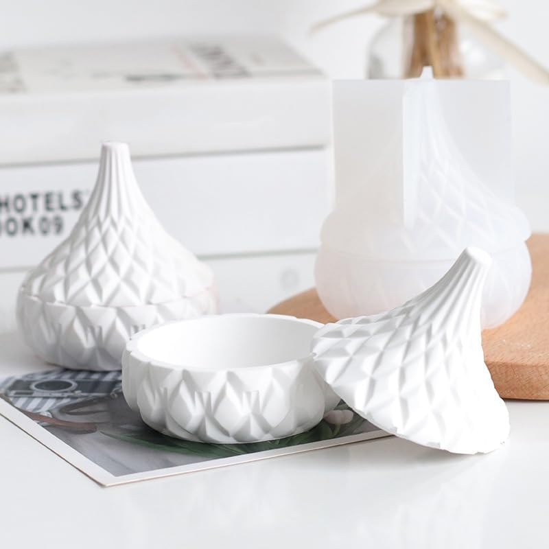 Storage Box with Lids, Silicone Candle Jar Molds Set, Creative Vessels Pot Molds, Concrete round Stripe with Cover Bottle Making Moulds for Holder (I)