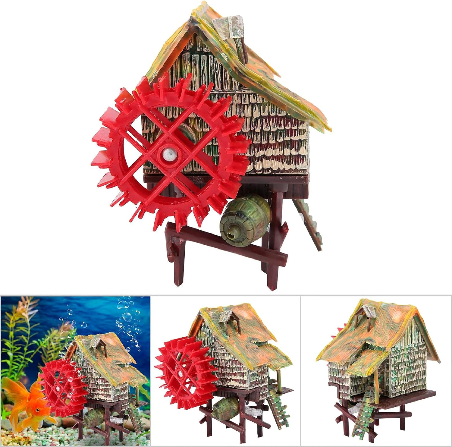 Vividly Color Rotatable Waterwheel Windmill Aquarium, Aquarium Big Water Wheel Landscaping, Waterwheel Hut for Aquarium Office Fish Tank Household(Small Waterwheel) image number 2