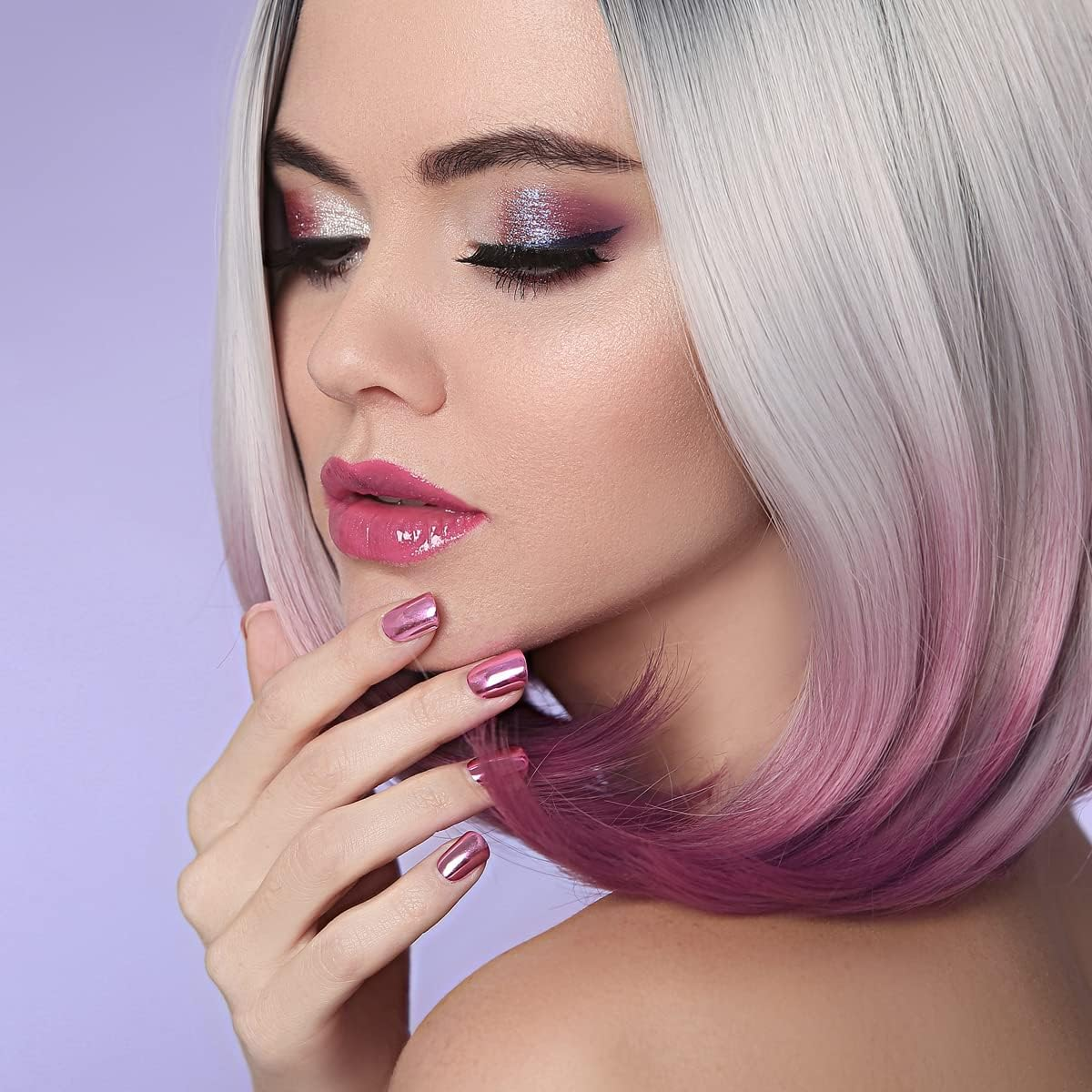 Prettydiva Chrome Nail Powders - 6 Colors Solid Chrome Nail Powders Mirror Finish Palette Set, Rose Gold Silver Red Pink Champagne Mutil Chrome Powder Metallic Nail Pigment Powder for Nails image number 5