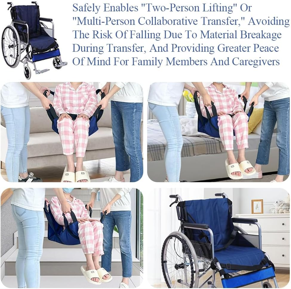 Wheelchair Transfer Belt, Patient Lift Stair Transfer Belt, Chair Safety Band, Full Body Medical Lifting Sling, Medical Transferring Mat, Use for Seniors,Handicap (Blue - 4 Handles)