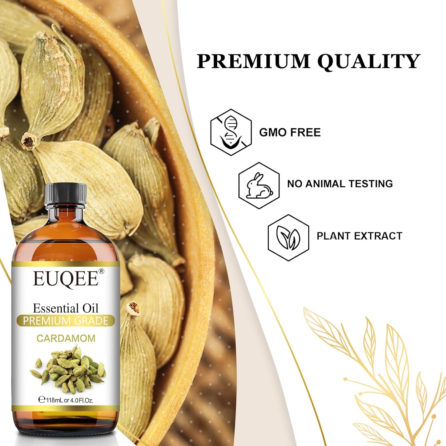 EUQEE Cardamon Essential Oil 118ML Premium Cardamon Oil with Glass Dropper, Great for Diffusers, Aromatherapy, Skin Body Hair Care, Soap Candle Making - 4 Fl.Oz image number 6