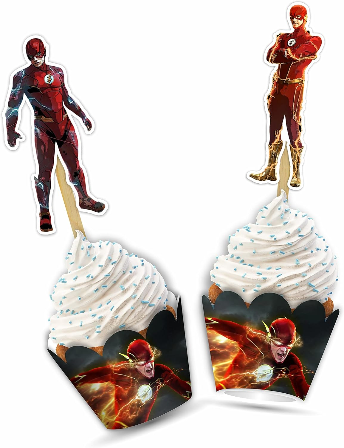 Flsh Cupcake Wrapper &ndash; Red Speed Hero Theme Party Sleeves for Boys Birthday, Comic Lightning Cupcake Wraps, Super Speed Celebration Decorations image number 6