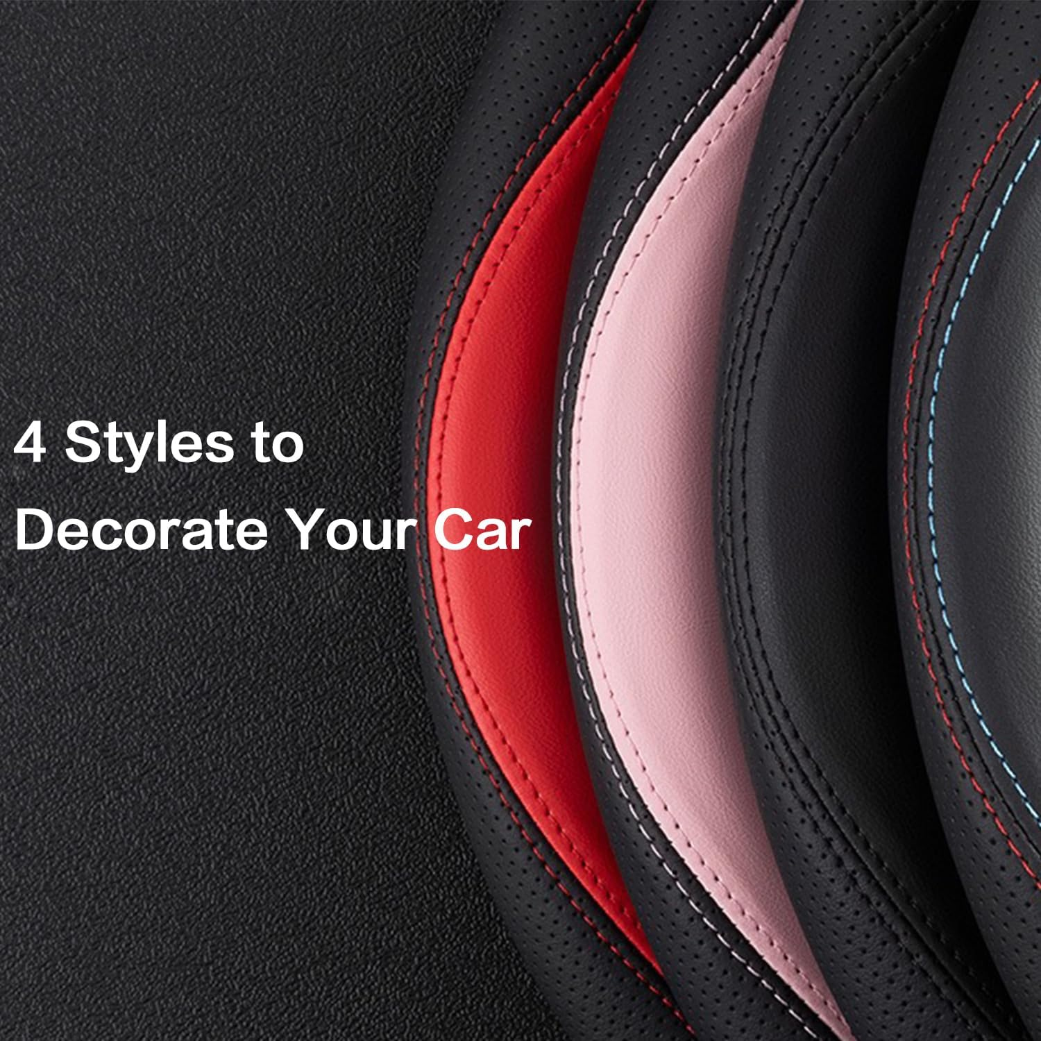 Car Steering Wheel Cover Compatible with Mazda CX-30, CX-5, CX-3, 6, 5, 3, 14.5-15 Inches Accessories, Ultra-Thin Design Premium Nappa Leather (Black-A)