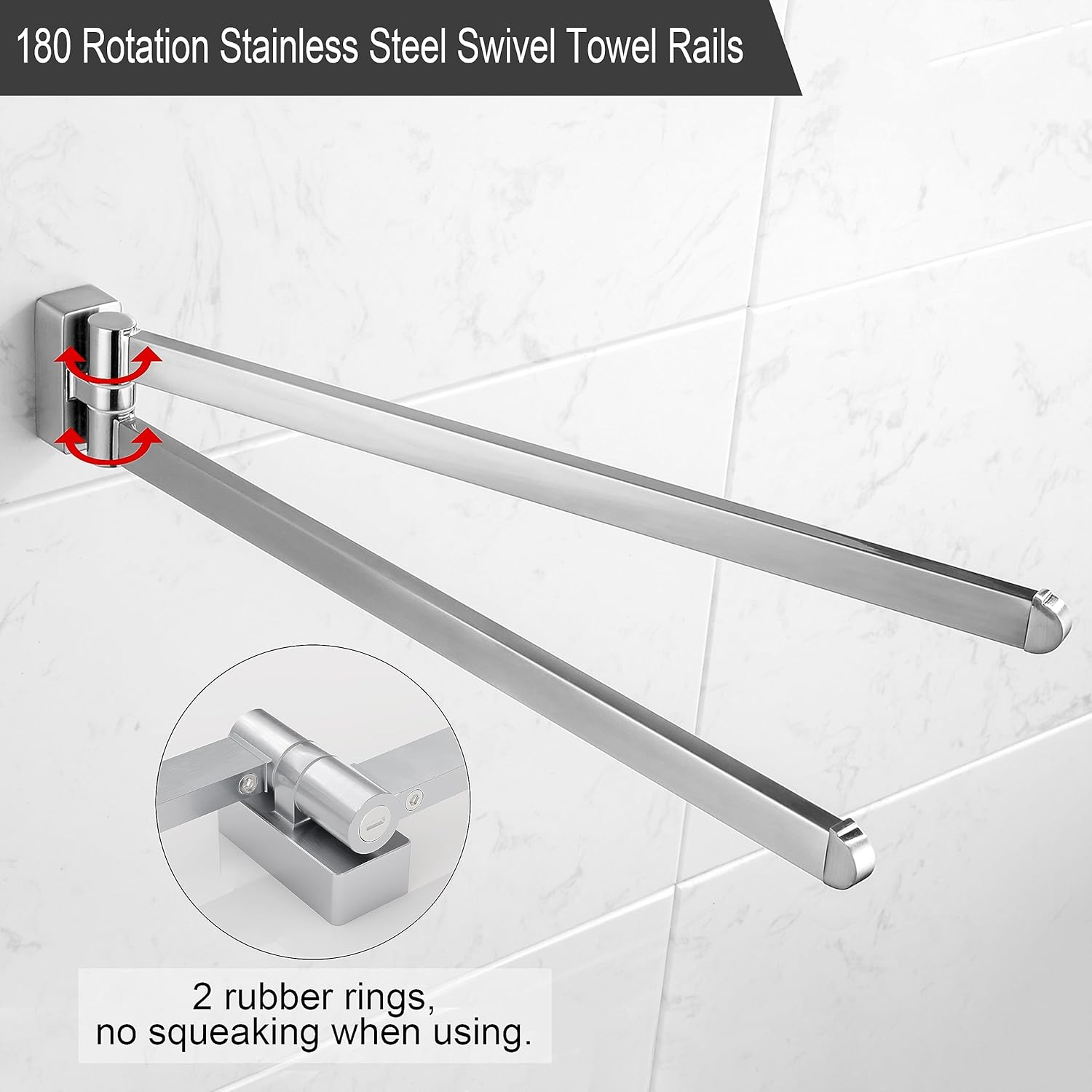 Swivel Towel Bar Brushed Nickel,Two Arms 18 Inches Wall Mount Towel Hanger Holder for Bathroom Organizer