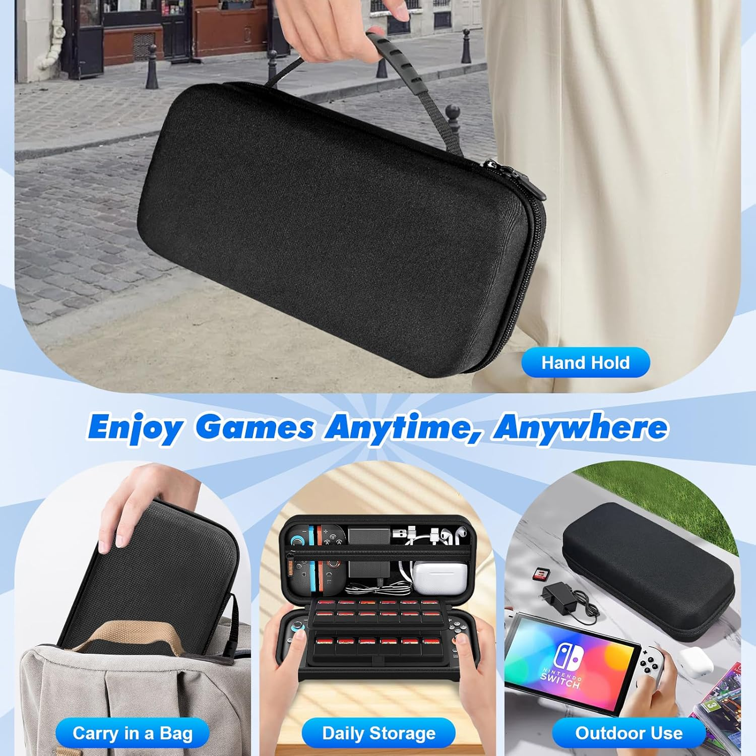 Large Capacity Carry Case for Nintendo Switch 2, Hard Shell Travel Case for Switch 2 with 1 Screen Protector with Alignment Frame, 2 Silicone Joypads Case, 4 Thumb Grip Caps, 1 Cleaning Wipe