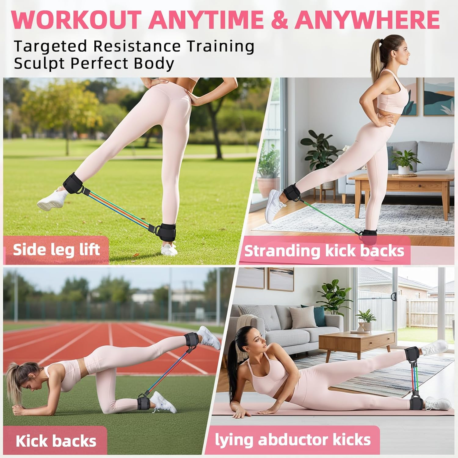 Ankle Resistance Bands with Cuffs, Ankle Exercise Strap for Butt Lift & Kickbacks, Ankle Workout Band for Leg & Glutes Training Equipment image number 2