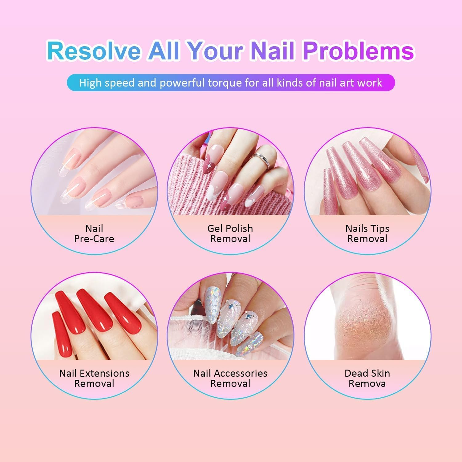 Portable Electric Nail Drill LEDSUUEI: 45000 RPM Nail Drill Professional Electric Nail File Machine for Acrylic Nails Gel Polishing Removing, Manicure Salon Home,Pink