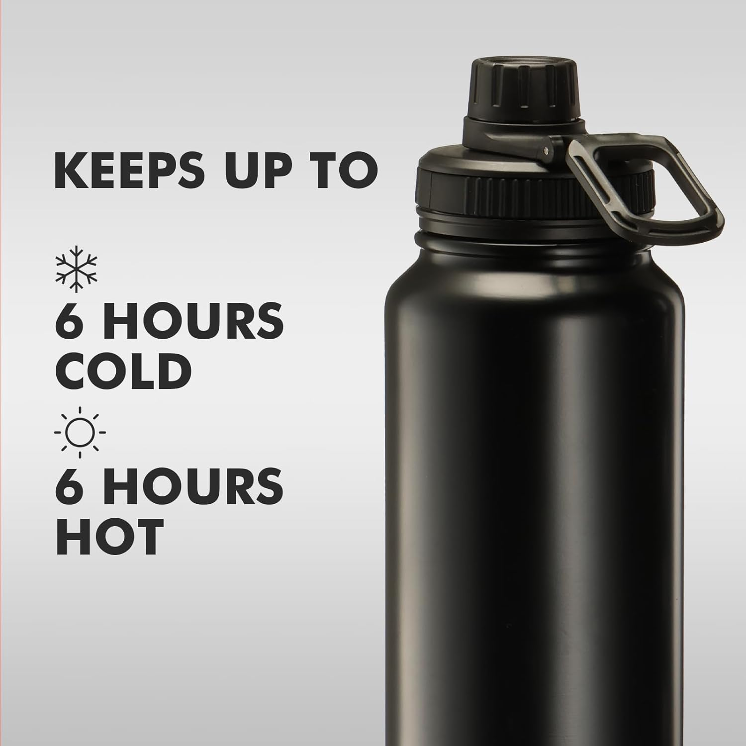 Okam 1L Drink Bottle Leak Proof Tea Infuser Bottle, Black - Stainless Steel Double Layer Vacuum Insulated - Dual Drink Hole, Tea/Fruits Strainer - Handle-For Hot/Cold Water, Tea, Infuser Travel Bottle image number 4