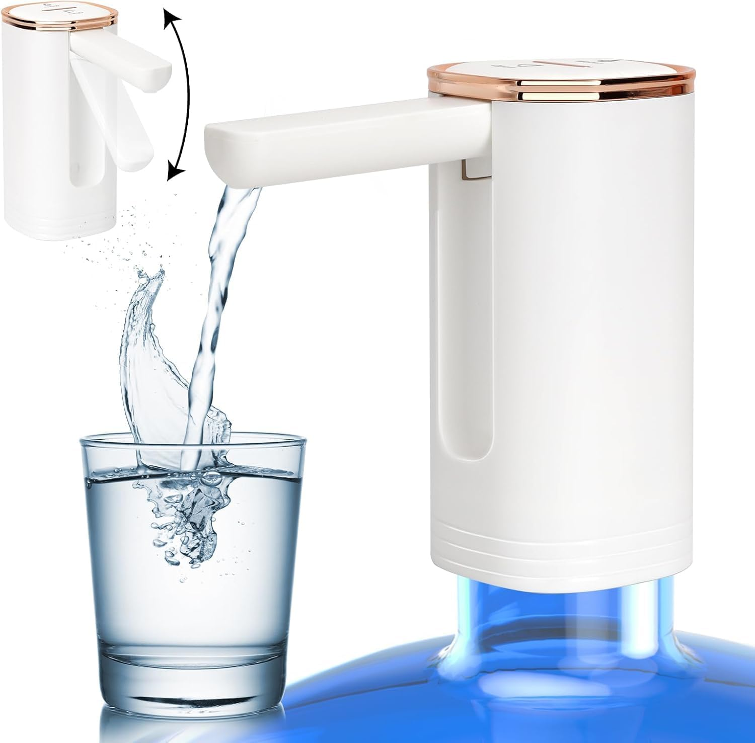 Water Dispenser for 5 Gallon Bottle, Foldable Portable Water Bottle Pump, USB Charging Electric Drinking Water Pump for Camping Essentials, Water Table Pump, Kitchen, Office, Picnic image number 2