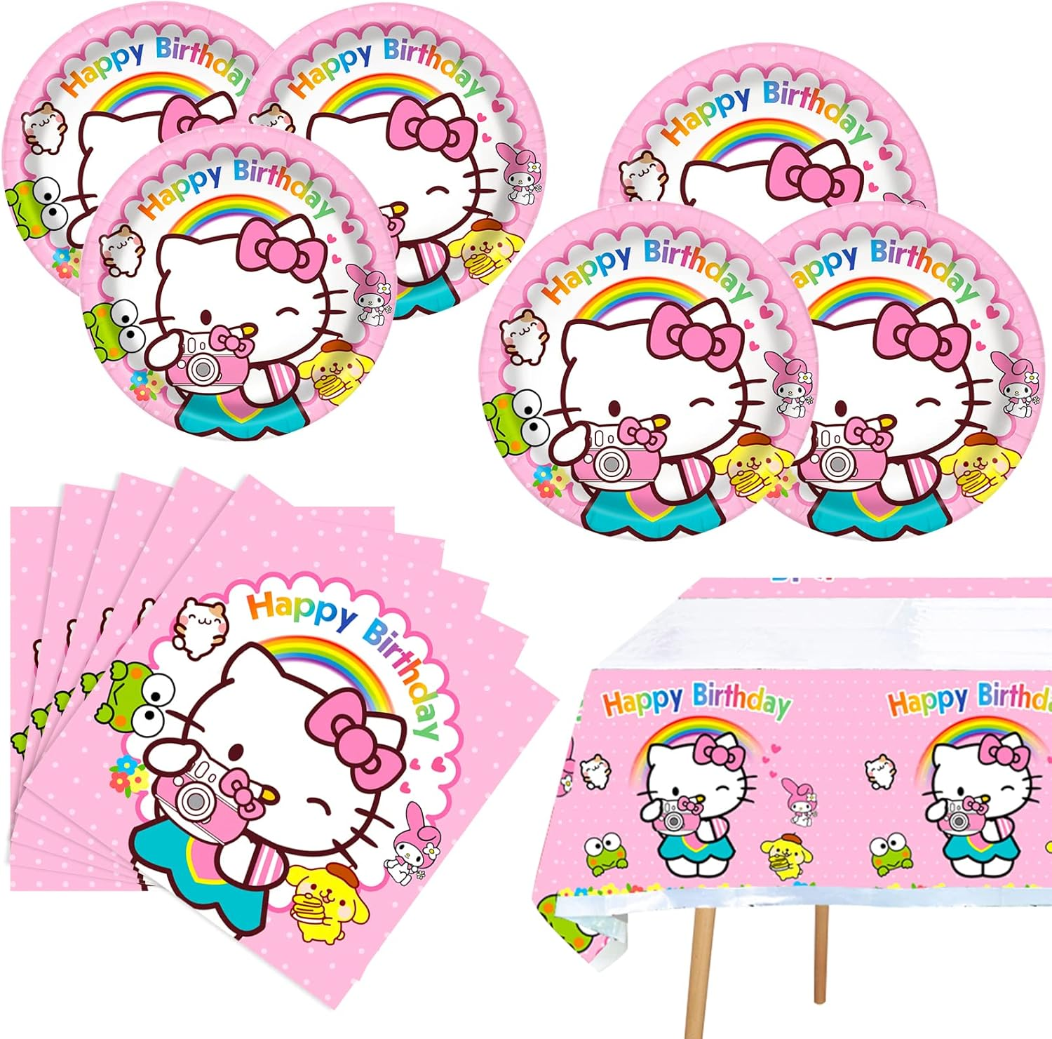 Kitty Birthday Party Supplies, 20 Plates, 20 Napkins and 1 Tablecover for Girls Kitty Party Decorations image number 1