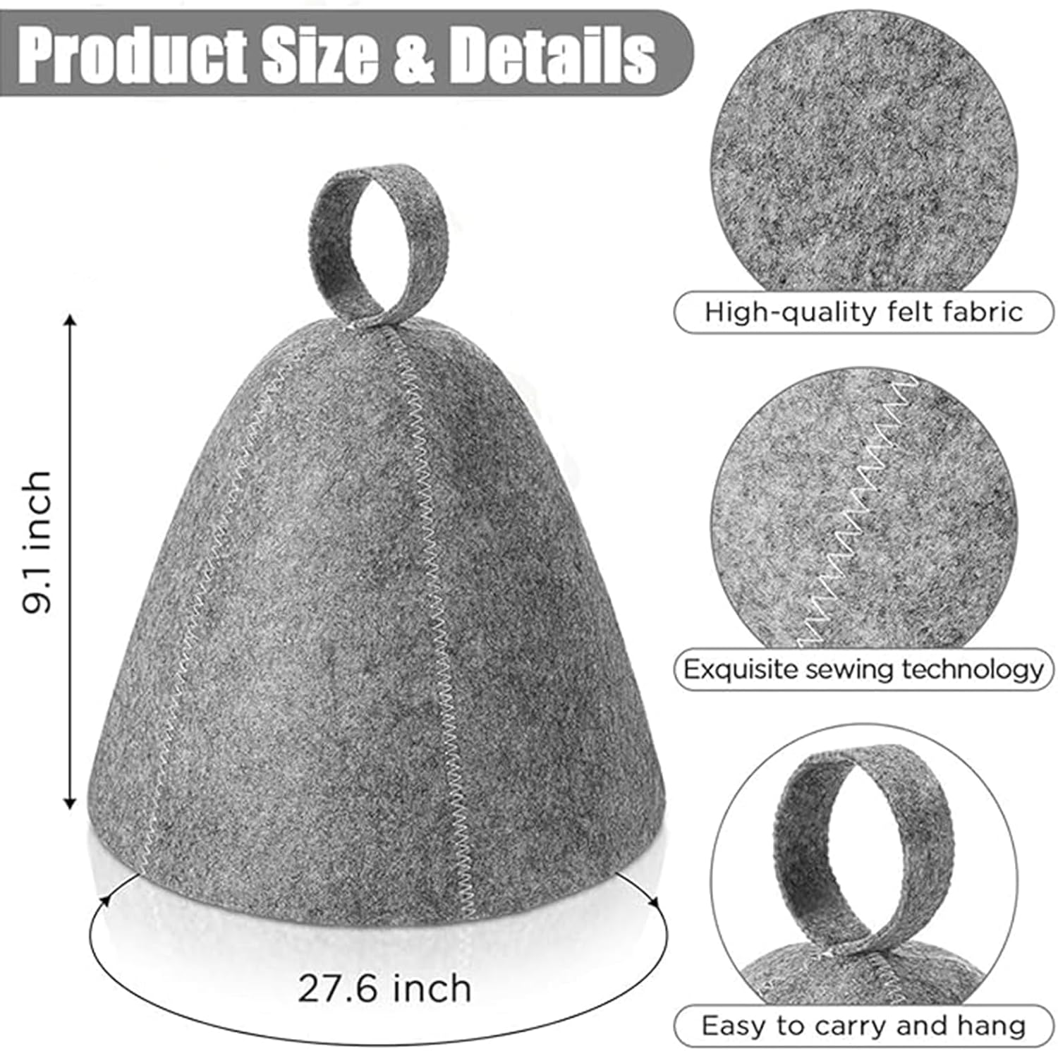 4Pcs Sauna Hat, Wool Felt Sauna Cap, Russian Steam Hat, Unisex Sauna Hat for Women Men Steam Bath Sauna Accessories - Gray-4 Pcs image number 4