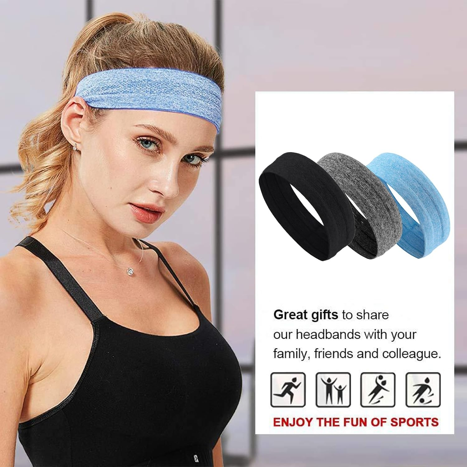 XUNQUCOM Men Women Sweat Wicking Sports Headband - Blue image number 4