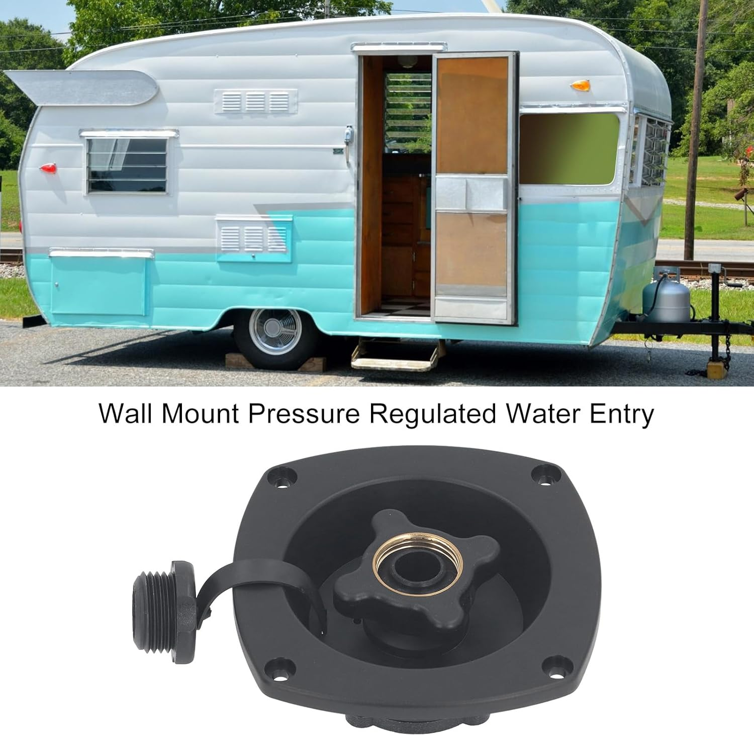 RV City Water Inlet, Wall Mounted Filler Pressure Regulator RV Water Connection Inlet with Dust Plug, RV Water Inlet for Marine Motorhome Trailer (Black) image number 4