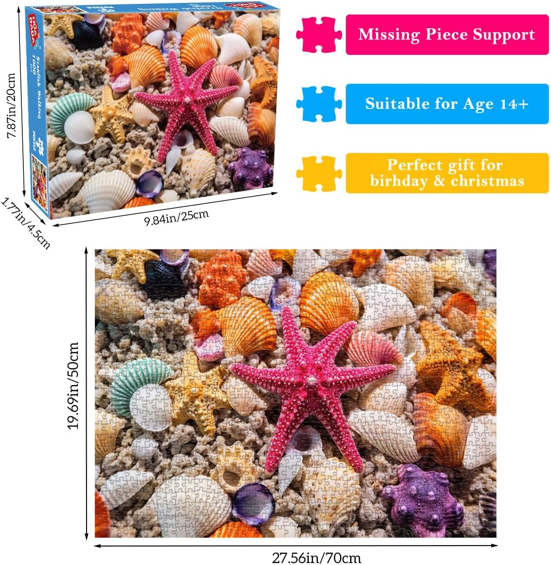 HUADADA Jigsaw Puzzles for Adults 1000 Pieces, Puzzles for Adults 1000 Piece, Challenging Game Toys, Impossible Puzzle, Family Decoration Puzzle - Starfish Walking