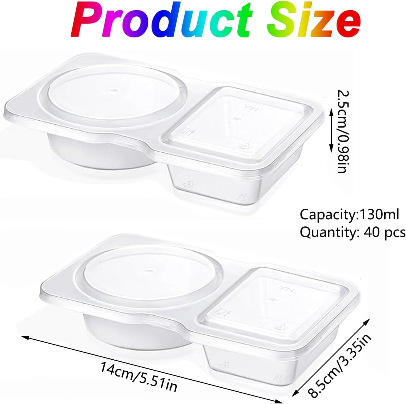 40 Pcs Double Compartment Condiment Container with Lids Disposable, 2 Compartment Snack Containers Reusable Plastic Sauce Containers for To-Go Sauce, Travel Snack, Sampling image number 1