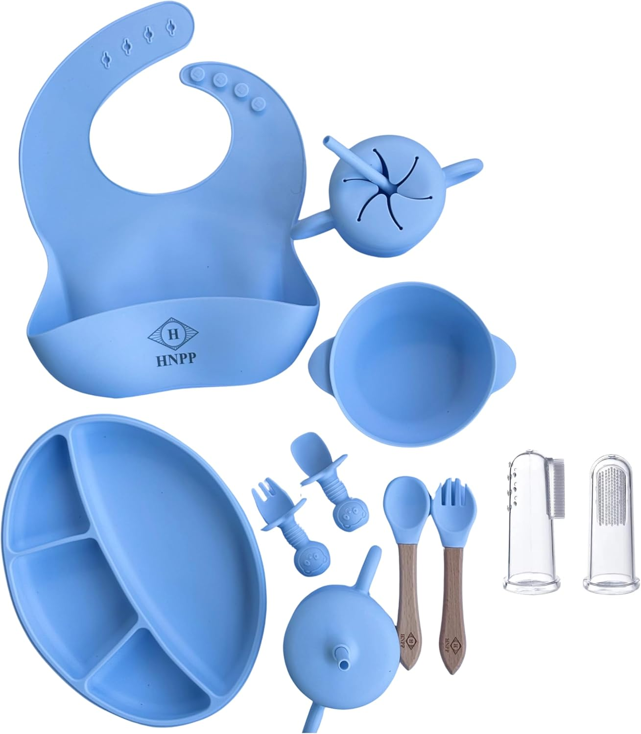 16-Piece BPA Free Silicon Baby Feeding Set Including Two Sizes Finger Toothbrush and Case. (Light Blue)