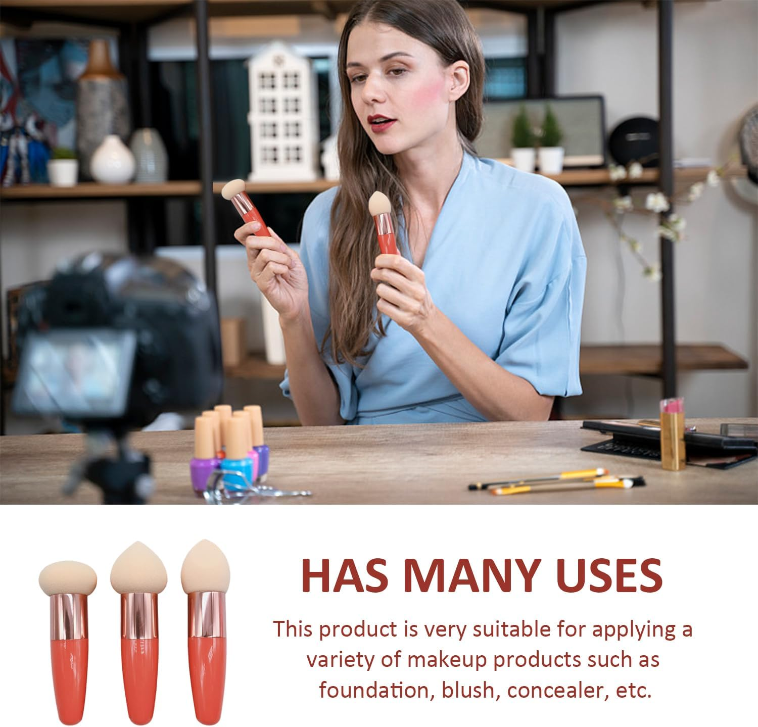 6 Pieces Make-Up Sponge Puff, Sponge Puff with Handle, Creative Soft image number 3