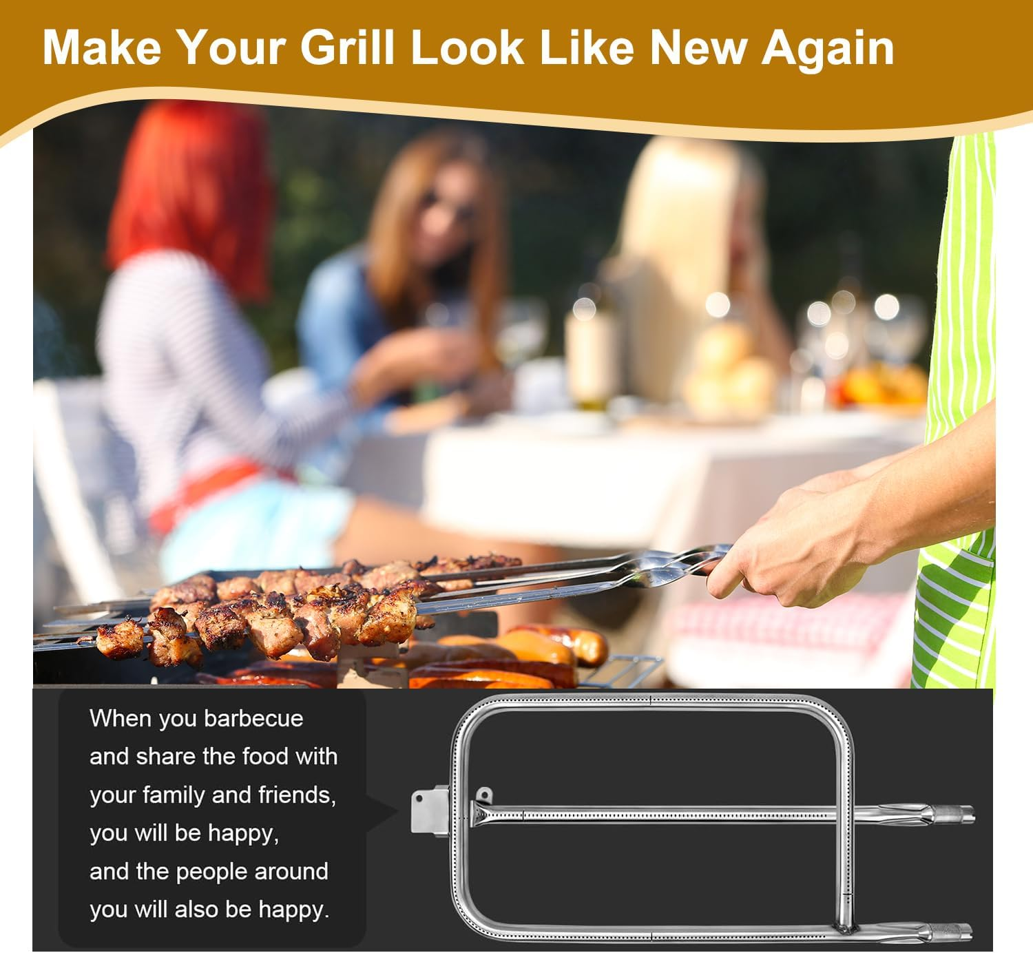 Derurizy 65032 Grill Burner Tube for Weber Q300 Q320 Q3000 Q3200 404341 57060001 586002 Gas Grills, Replacement Parts for Weber Q3 Series Replaces 60036, 80385, Stainless Steel image number 4