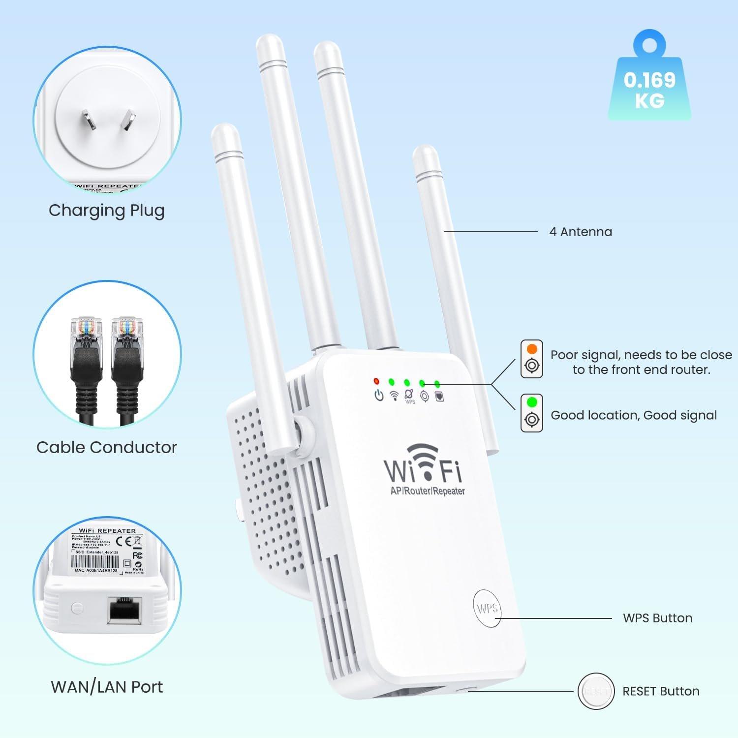 Wifi Extender Signal Booster, Network Repeaters Provides a Strong Network Signal with 3 Access Methods, Wifi Range Extender Repeater, Easy to Operate and Set Up, Alexa Compatible(Au Plug)