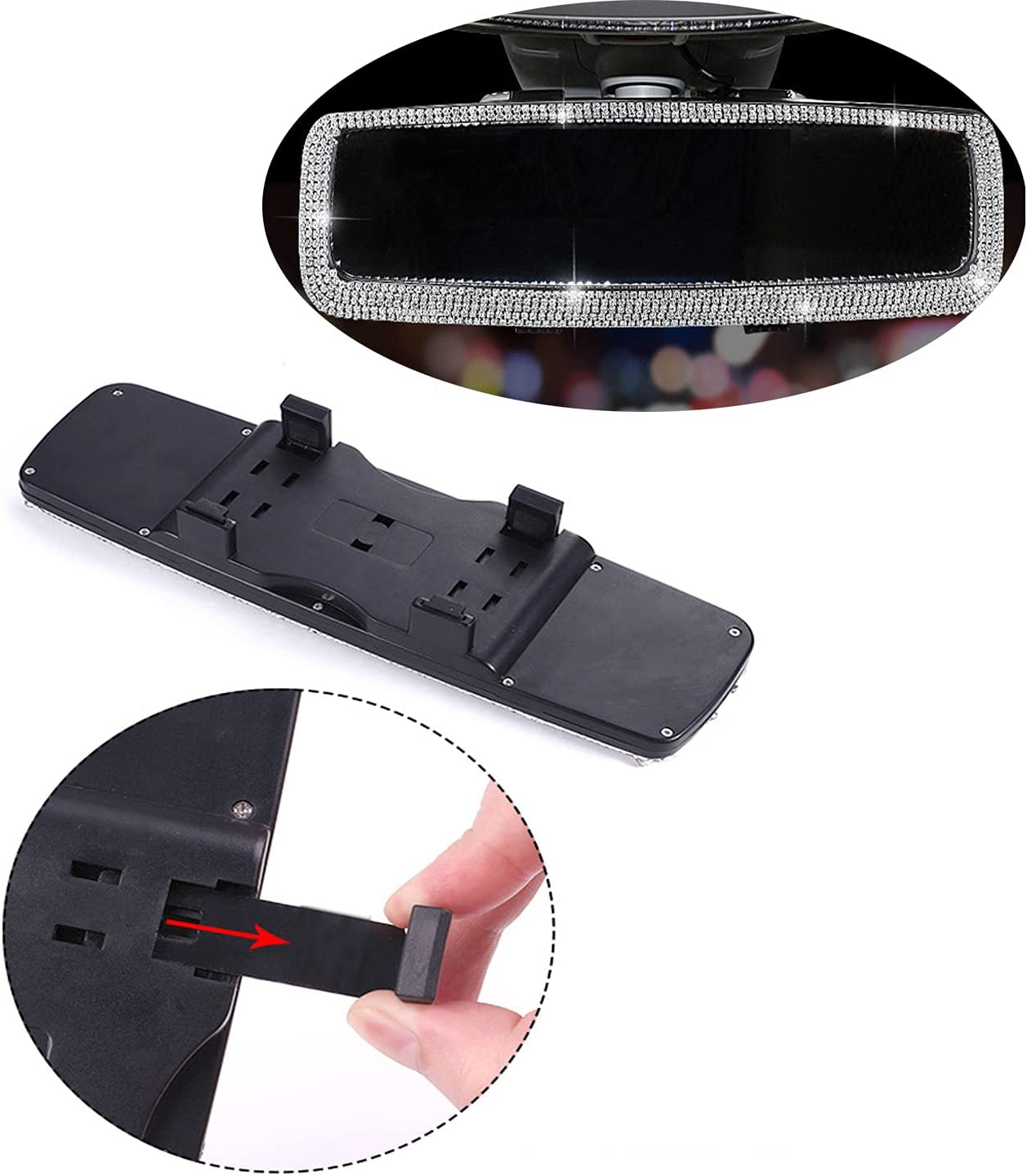 Bling Rhinestone Car Rear View Mirror, Car Rear View Mirror with Crystal Diamonds Bling Rhinestones Car Rear View Mirror for Women,Car Interior Trim. (Sliver) image number 1