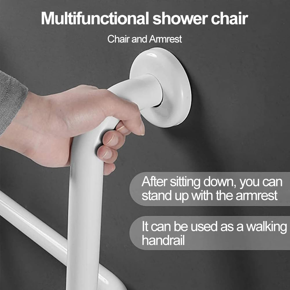 Xoxomeg Folding Shower Seat Wall Mounted, Stainless Steel Folding Shower Stool Non-Slip Wall Mounted Chair for Aid Old Man Shower in Bathroom Folding Shower Non-Slip Chair with Armrest image number 4