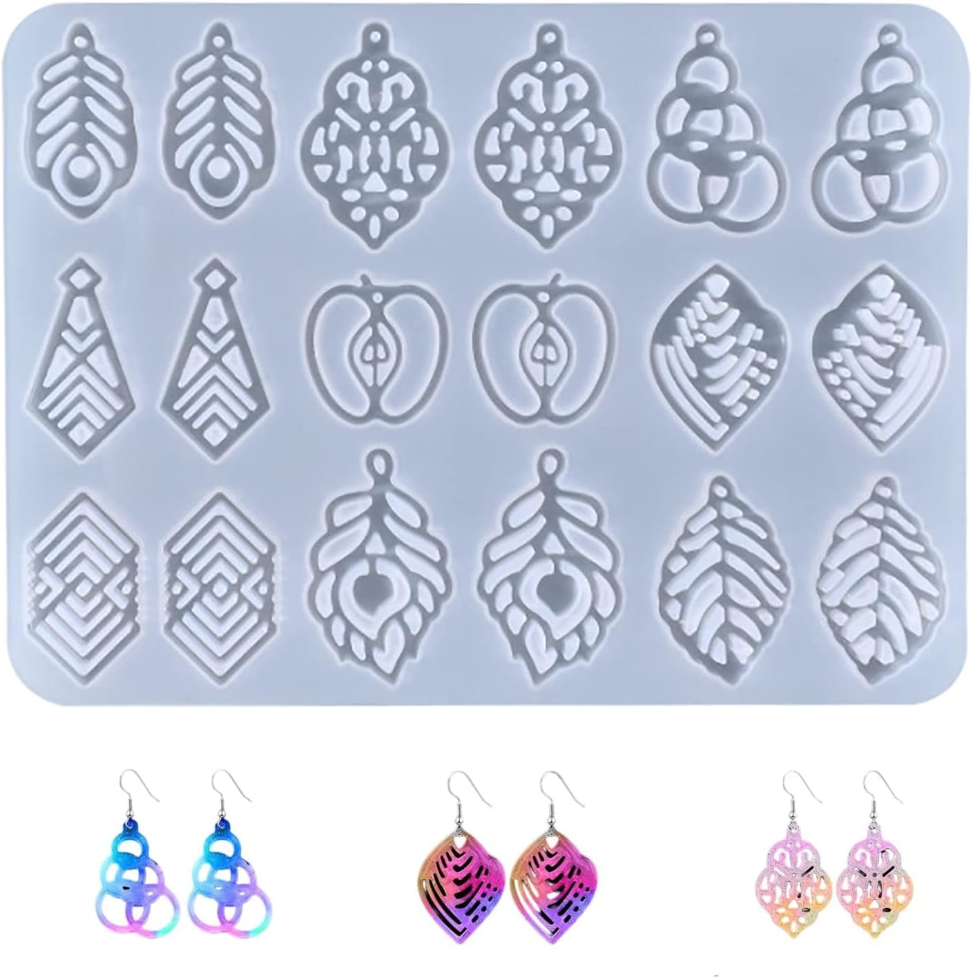 9 Pairs Resin Earring Molds Handmade Pendant Casting Molds Crystal Crafting Jewelry Molds Silicone DIY Epoxy Mould for DIY Earring Charm Pendant Making image number 5