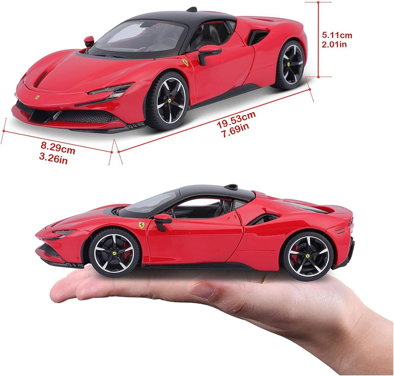 Ferrari SF90 Stradale Red with Black Top 1/24 Diecast Model Car by Bburago 26028