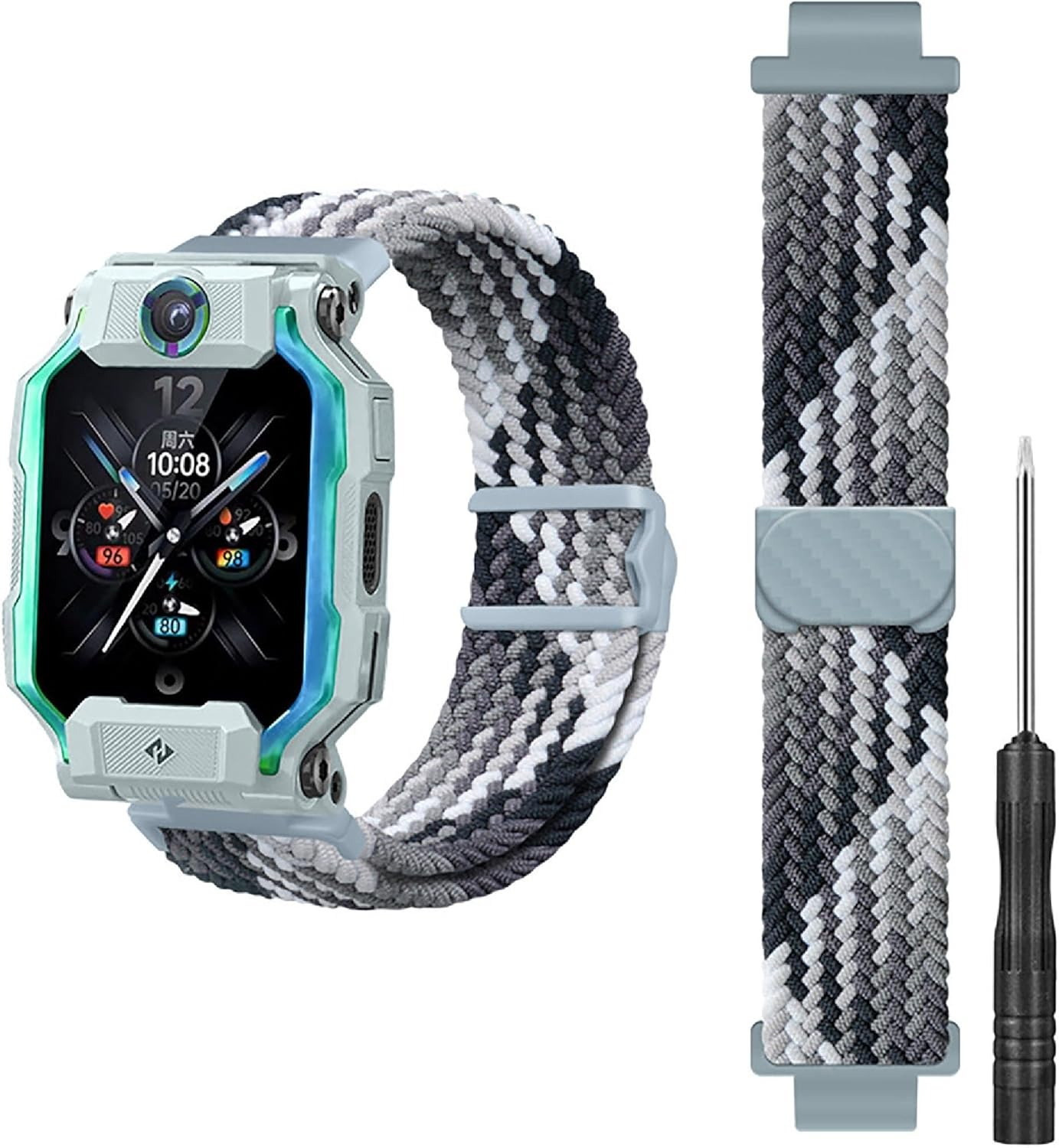 GIOPUEY Strap Compatible with Imoo Watch Phone Z7/Z6, Braided Nylon Strap [Unisex] Elastic Replacement Strap - Rainbow Colours