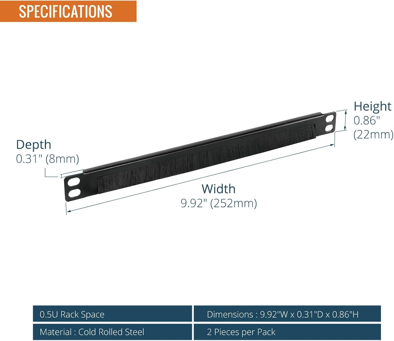 Tecmojo 2 Pack 0.5U Brush Panel 10 Inch Rack Mount Cable Management Panel with Brush Strip for Cable Entry for 10'' Server Rack or Network Cabinet image number 4