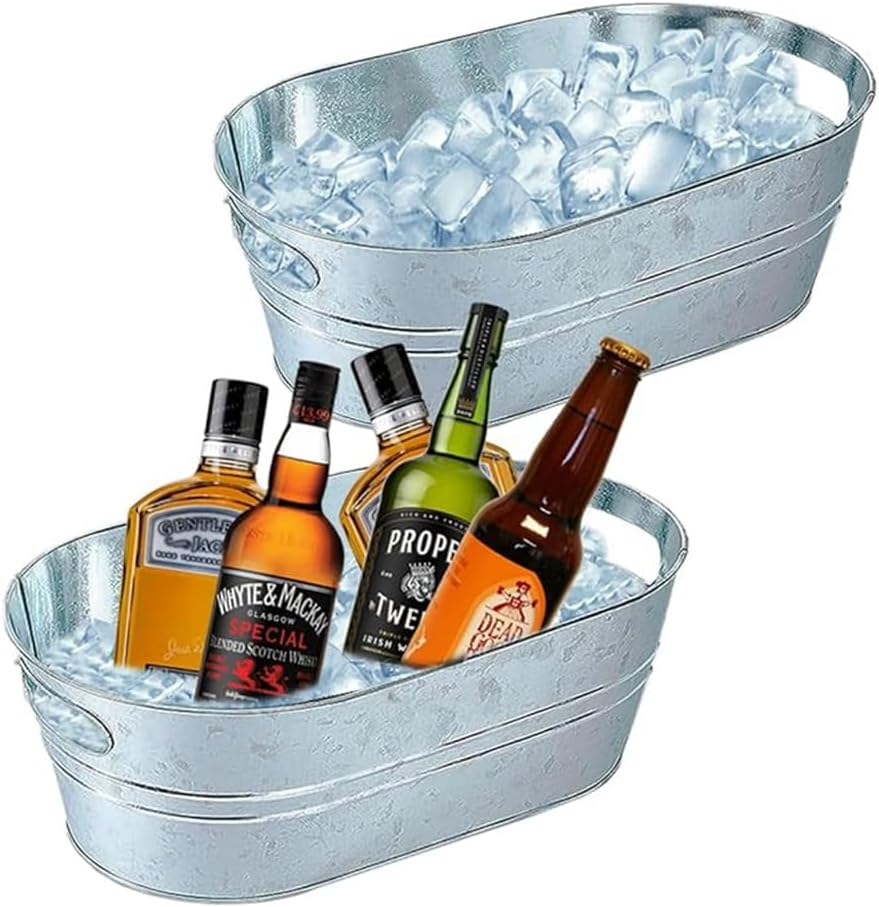 2 Pack Galvanized Bucket 4 Gallon Ice Bucket Large Capacity Metal Beverage Bucket with Handle, Party Drink Bucket for Home, Bar Supplies, Beer Champagne Cocktail Cooling. image number 3