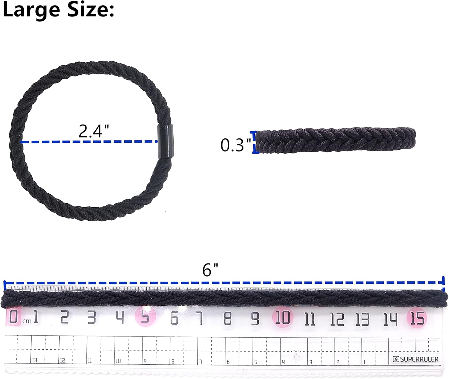 Braided Hair Ties for Men and Women,Black Hair Bands,Large for Wrist,Pony Tail Hair Tie,12Pcs Guy Boy Girls