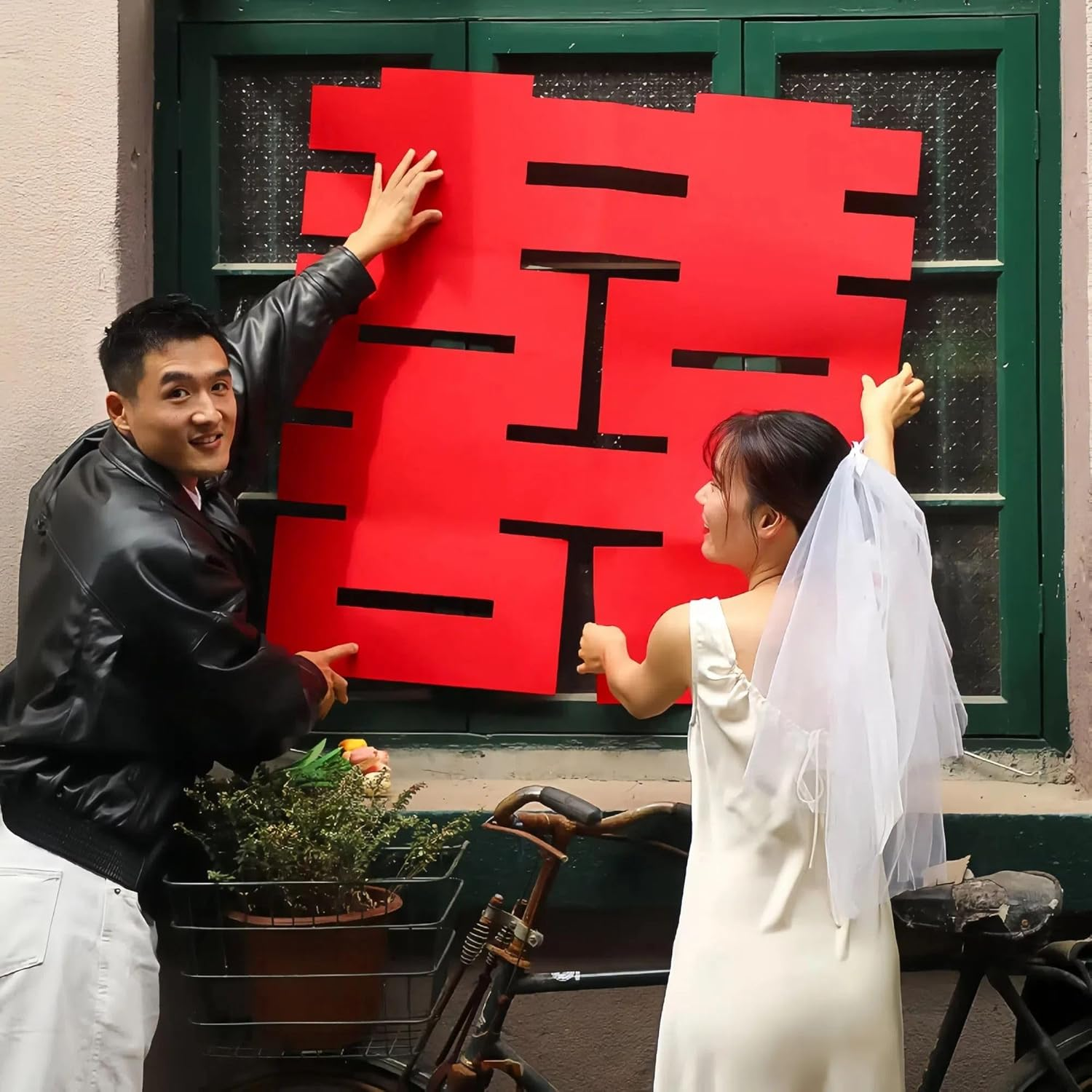 Hannafires 47Inch Large 'Double Happiness' Wall Decoration - Special Wedding Party Decorations, Living Room and Bridal D&eacute;cor, Fabric Materia, Chinese Wedding, Meaning Infinite Happiness image number 5