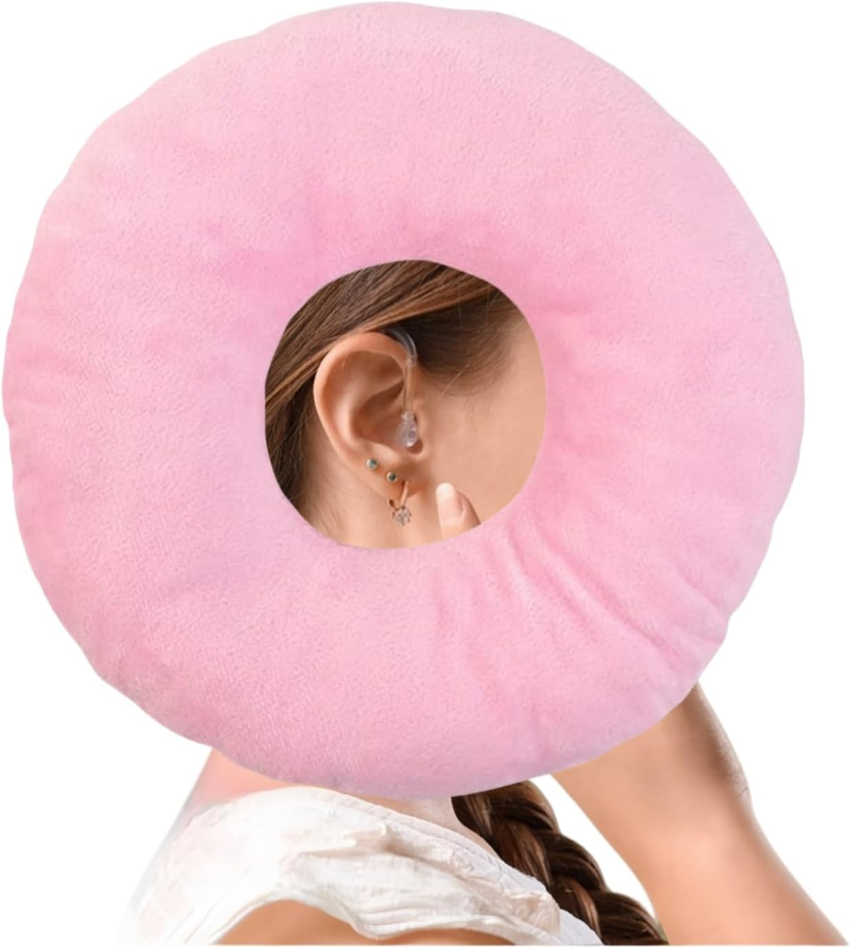 Sanseenia Donut Pillow, Ear Piercing Pillow for Side Sleepers, Face down Pillow, Small Donut Pillow with Ear Hole, Ear Relief for Ear Pressure and Pain, Ideal for Headphones (Pink) - Blue image number 6