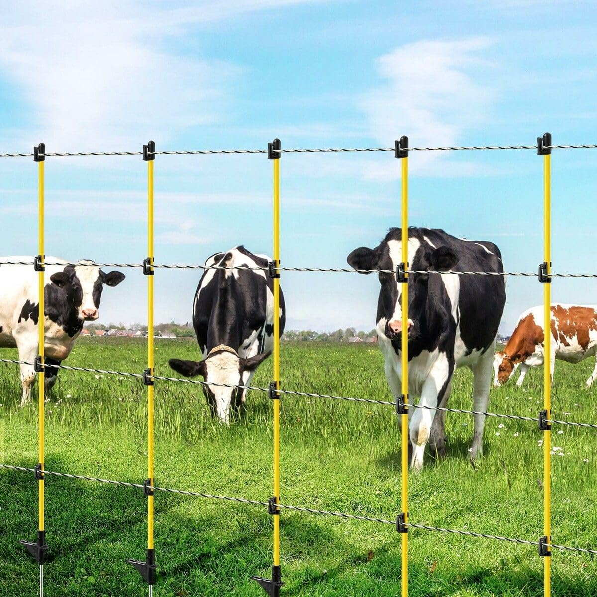 OGL 20Pcs Electric Fence Post Tread Step in Wire Garden Farm Livestock Cattle Sheep Insulators Poles Pigtail Fibreglass Adjustable Graze Fencing Temporary
