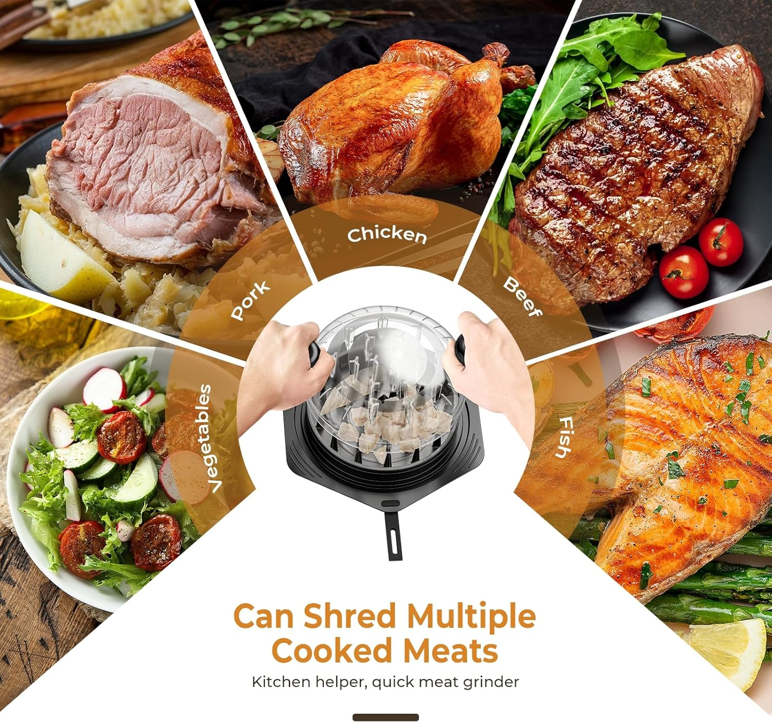 Cleangor Chicken Breast Shredder Tool Twist Large, BPA Free Meat Shredder with Ergonomic Handle, Non-Slip Food Shredder Tool for Pork, Set of Chicken Shredder with Brush & Fork (1, Black) - Black image number 4