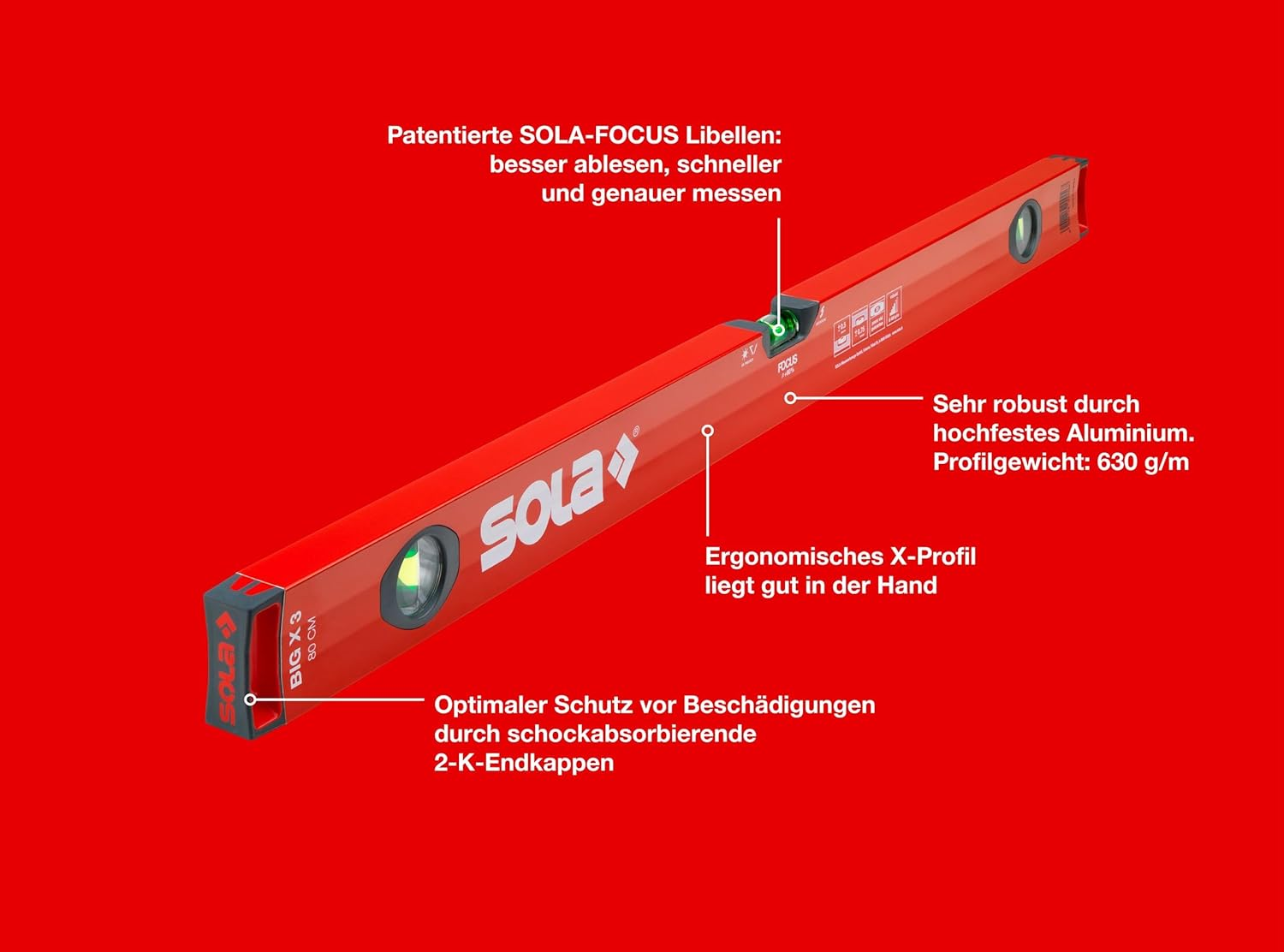 Sola Big X 80 80 Cm Box Profile Spirit Level - Red image number 6