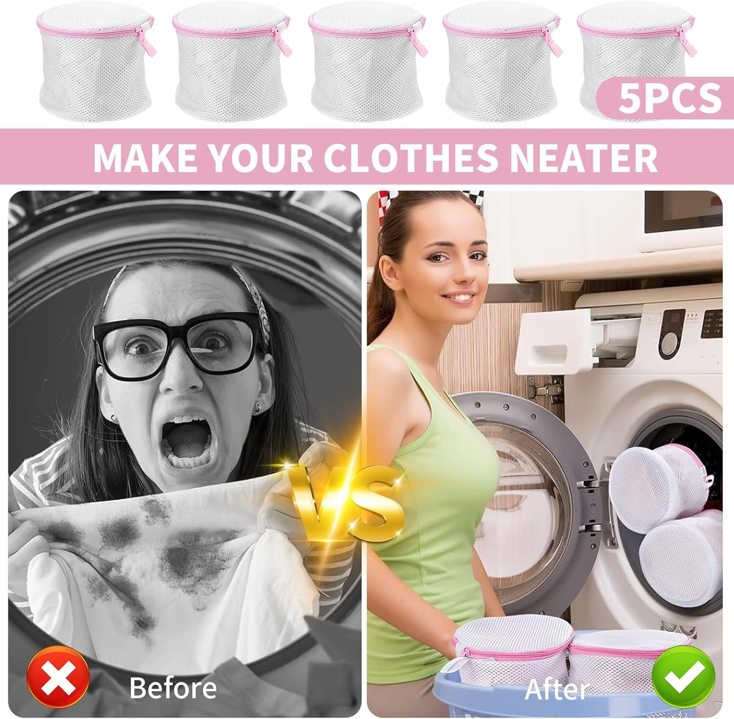 5 Pcs Laundry Mesh Bags with Zipper, 17 * 15Cm Bra Washing Bag, Lingerie Bag for Washing Machine, Permeability Lingerie Laundry Bag, Prevent Clothing Deformation, Underwear Bags for Women Laundry (5) image number 1