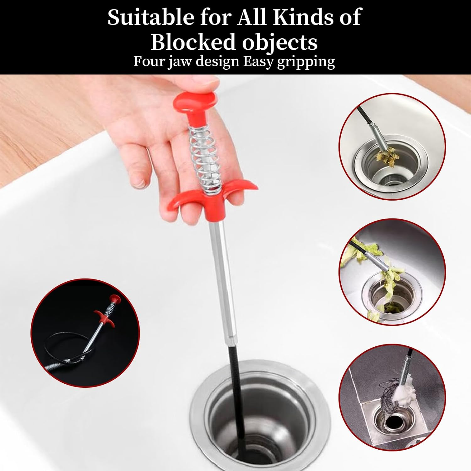 Pack of 2 Drain Spiral 90 Cm / 200 Cm, Flexible Gripper Claw Gripper, Pipe Cleaning Spiral, Stainless Steel Flexible Telescopic Gripper for Kitchen, Bathroom and Sewage Channels image number 5