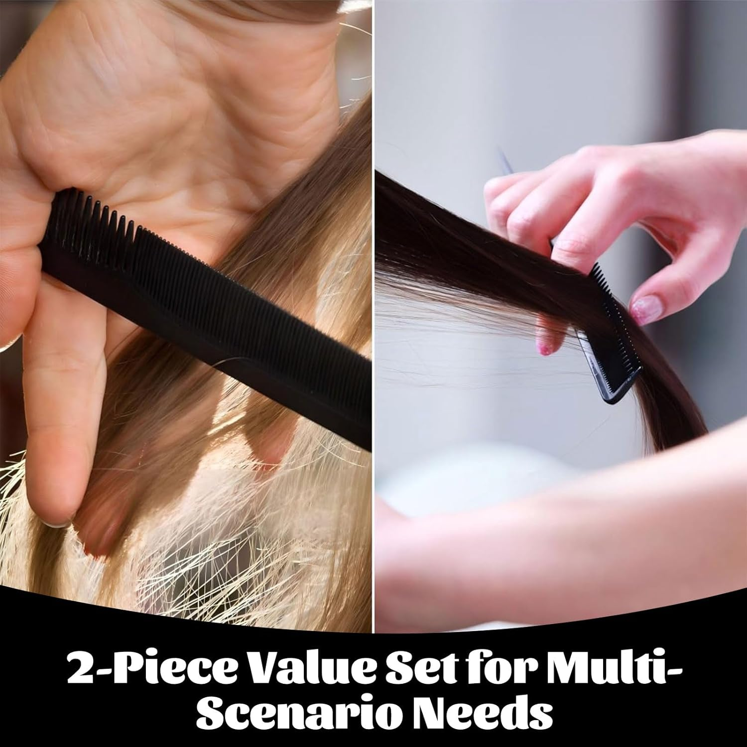 Muorruo 2-Pack Handle Combs/Parting Combs for Braids, Hairdressing Styling Combs Made from Carbon Fibre, Backcombing Comb with Handle for Ladies and Gentlemen, Fine Teeth, Hair Salon Care Tools image number 4